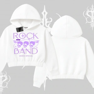 Kapşonlu Crop Sweatshirt Rock Band Street Noise Culture