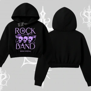 Kapşonlu Crop Sweatshirt Rock Band Street Noise Culture