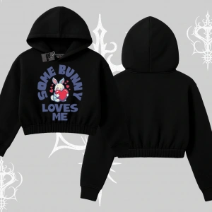 Kapşonlu Crop Sweatshirt Sevimli Tavşan Some Bunny Loves Me Baskılı