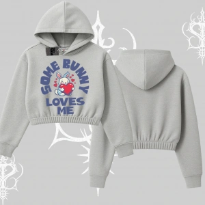 Kapşonlu Crop Sweatshirt Sevimli Tavşan Some Bunny Loves Me Baskılı