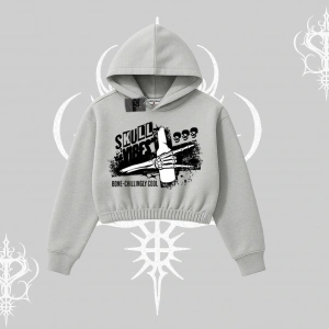 Kapşonlu Crop Sweatshirt Skull Impact Bone Chilling Street Icon