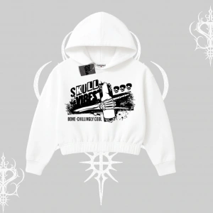 Kapşonlu Crop Sweatshirt Skull Impact Bone Chilling Street Icon
