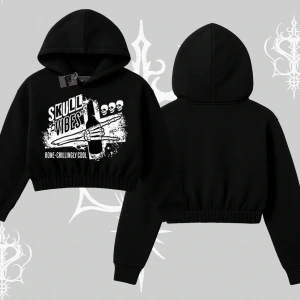 Kapşonlu Crop Sweatshirt Skull Impact Bone Chilling Street Icon