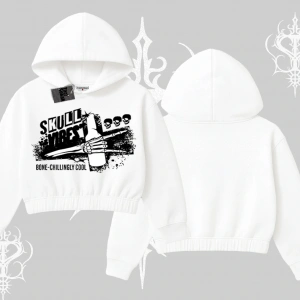 Kapşonlu Crop Sweatshirt Skull Impact Bone Chilling Street Icon