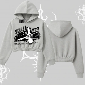 Kapşonlu Crop Sweatshirt Skull Impact Bone Chilling Street Icon