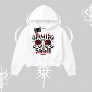 Kapşonlu Crop Sweatshirt Skull & Roses Vintage West Coast Rebellion