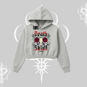 Kapşonlu Crop Sweatshirt Skull & Roses Vintage West Coast Rebellion