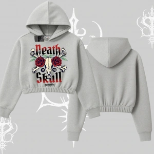 Kapşonlu Crop Sweatshirt Skull & Roses Vintage West Coast Rebellion