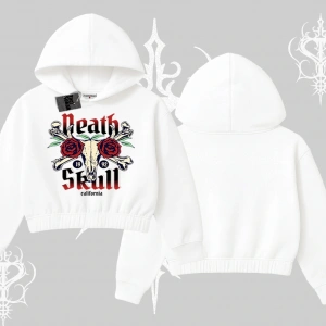 Kapşonlu Crop Sweatshirt Skull & Roses Vintage West Coast Rebellion