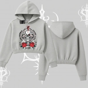 Kapşonlu Crop Sweatshirt Stay Humble Work Hard Enjoy Life