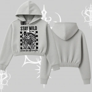 Kapşonlu Crop Sweatshirt Stay Wild Rock Spirit Urban Riot