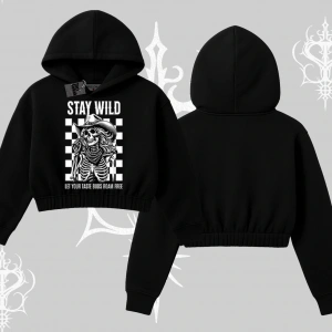 Kapşonlu Crop Sweatshirt Stay Wild Rock Spirit Urban Riot