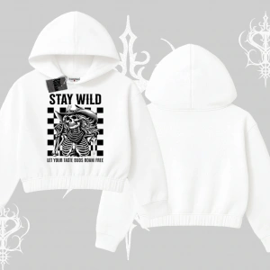 Kapşonlu Crop Sweatshirt Stay Wild Rock Spirit Urban Riot