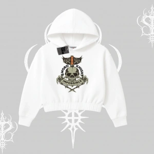 Kapşonlu Crop Sweatshirt Sword Knight Skull Impossible Street Creed