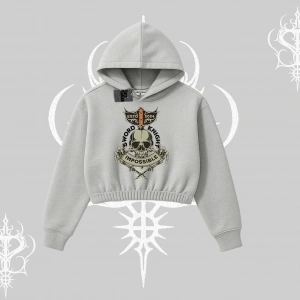 Kapşonlu Crop Sweatshirt Sword Knight Skull Impossible Street Creed
