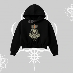 Kapşonlu Crop Sweatshirt Sword Knight Skull Impossible Street Creed