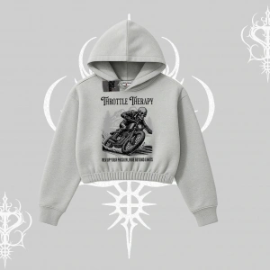 Kapşonlu Crop Sweatshirt Throttle Therapy No Brakes Just Freedom