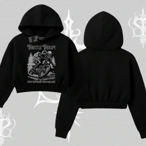 Kapşonlu Crop Sweatshirt Throttle Therapy No Brakes Just Freedom