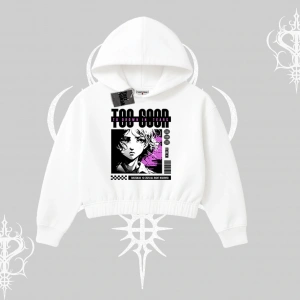 Kapşonlu Crop Sweatshirt Too Good Anime Girl Grafik Baskılı