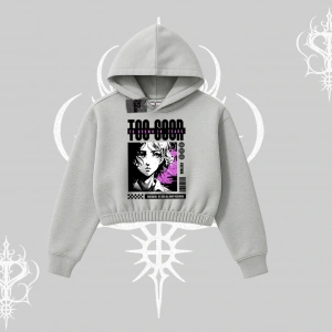 Kapşonlu Crop Sweatshirt Too Good Anime Girl Grafik Baskılı