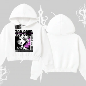 Kapşonlu Crop Sweatshirt Too Good Anime Girl Grafik Baskılı