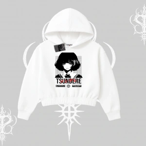 Kapşonlu Crop Sweatshirt Tsundere Anime Japanese Style Baskılı