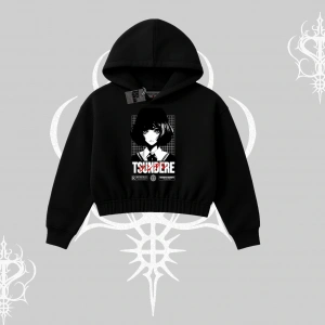 Kapşonlu Crop Sweatshirt Tsundere Anime Japanese Style Baskılı