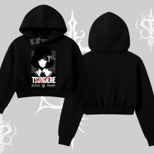 Kapşonlu Crop Sweatshirt Tsundere Anime Japanese Style Baskılı