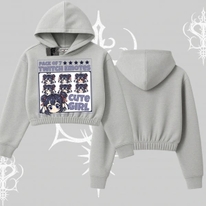 Kapşonlu Crop Sweatshirt Twitch Emotes Cute Girl Anime Expression