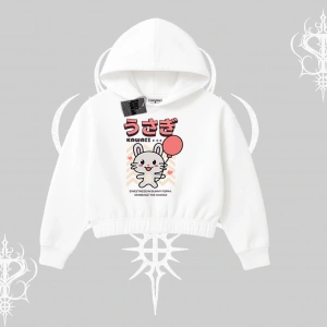 Kapşonlu Crop Sweatshirt Usagi Kawaii Cute Heart Energy