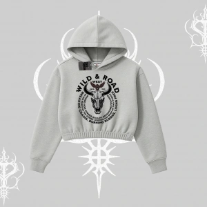 Kapşonlu Crop Sweatshirt Wild & Road Western Skull Biker Street Culture