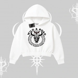 Kapşonlu Crop Sweatshirt Wild & Road Western Skull Biker Street Culture