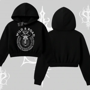 Kapşonlu Crop Sweatshirt Wild & Road Western Skull Biker Street Culture