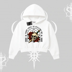 Kapşonlu Crop Sweatshirt Your Love Is Killing Me Dead Romance