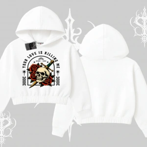 Kapşonlu Crop Sweatshirt Your Love Is Killing Me Dead Romance