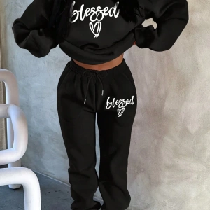 Kapşonlu İki Parça Moda Sıcak Artı Polar Yuvarlak Yaka Sweatshirt + Spor Eşofman Altı Basit H