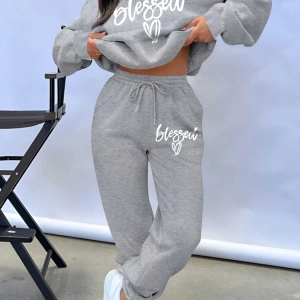 Kapşonlu İki Parça Moda Sıcak Artı Polar Yuvarlak Yaka Sweatshirt + Spor Eşofman Altı Basit H