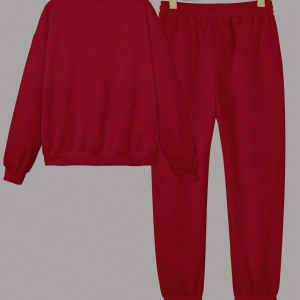 Kapşonlu İki Parça Moda Sıcak Artı Polar Yuvarlak Yaka Sweatshirt + Spor Eşofman Altı Basit H