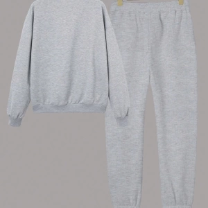 Kapşonlu İki Parça Moda Sıcak Artı Polar Yuvarlak Yaka Sweatshirt + Spor Eşofman Altı Basit H