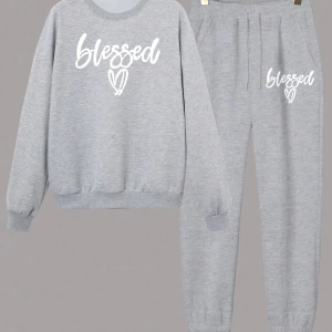 Kapşonlu İki Parça Moda Sıcak Artı Polar Yuvarlak Yaka Sweatshirt + Spor Eşofman Altı Basit H