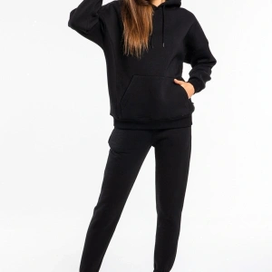 Kapşonlu Kadın Siyah Renkli 2 Iplik Polarlı Eşofman Takımı Cy84201