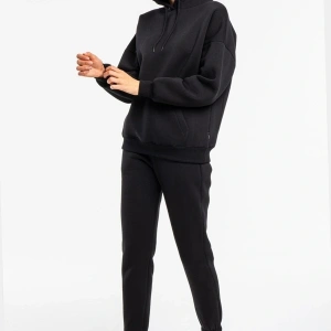 Kapşonlu Kadın Siyah Renkli 2 Iplik Polarlı Eşofman Takımı Cy84201