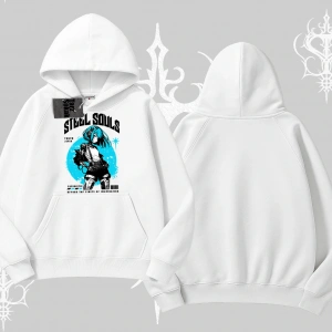 Kapşonlu Sweatshirt Anime Cyberpunk Kız Baskılı