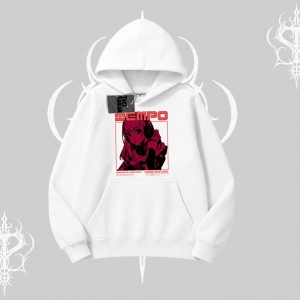 Kapşonlu Sweatshirt Anime Waifu Kırmızı Grafik Desenli