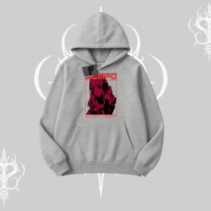 Kapşonlu Sweatshirt Anime Waifu Kırmızı Grafik Desenli