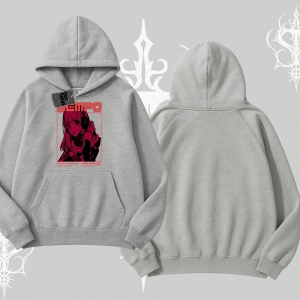 Kapşonlu Sweatshirt Anime Waifu Kırmızı Grafik Desenli