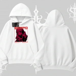 Kapşonlu Sweatshirt Anime Waifu Kırmızı Grafik Desenli