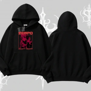 Kapşonlu Sweatshirt Anime Waifu Kırmızı Grafik Desenli