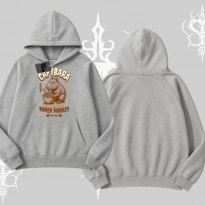 Kapşonlu Sweatshirt Cute Capybara Enjoying Ramen Noodles Artwork