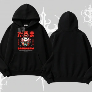 Kapşonlu Sweatshirt Daruma Kedi Anime Baskılı